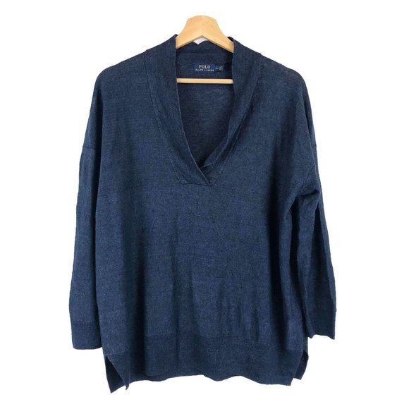 Polo Ralph Lauren Lightweight Linen Blue Semi Sheer OVERSIZED Sweater S - Picture 1 of 5
